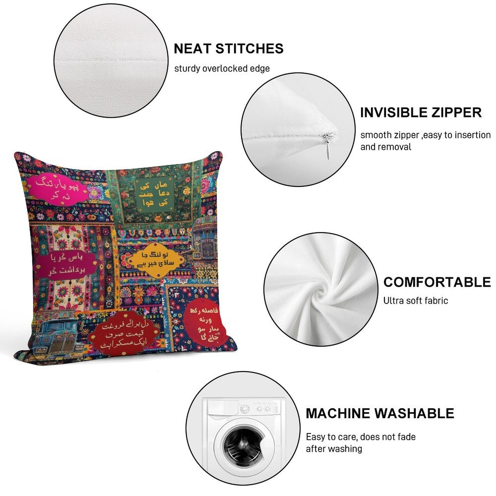 Funny Pakistani Truck Art Poetry Soft Luxury Feel Throw Pillow