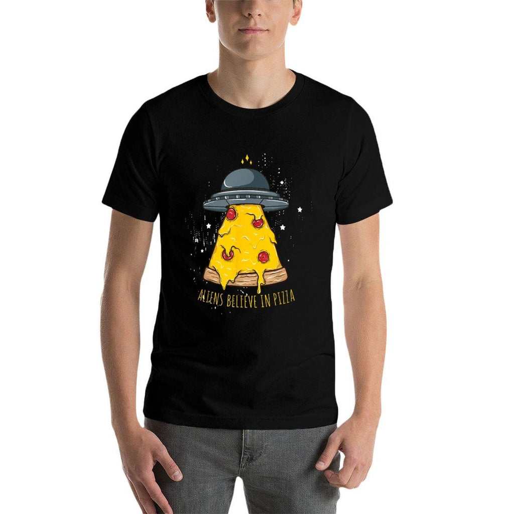 Aliens Believe In Pizza Funny Alien Ship Pizza  Polyester Blend T-Shirt