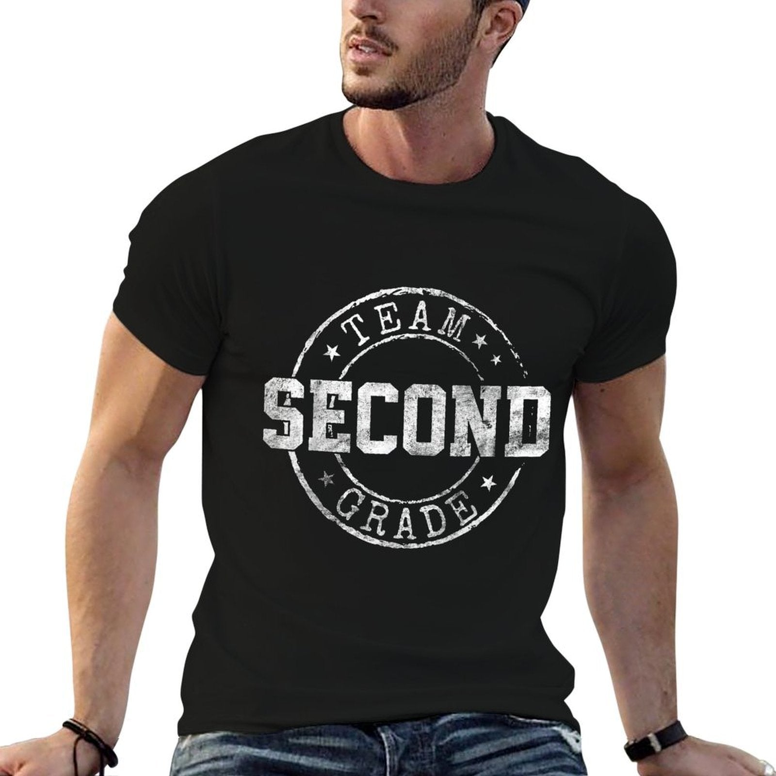 Second Grade Dream Team 2nd Grade First Day Of School  Ribbed Collar T-Shirt