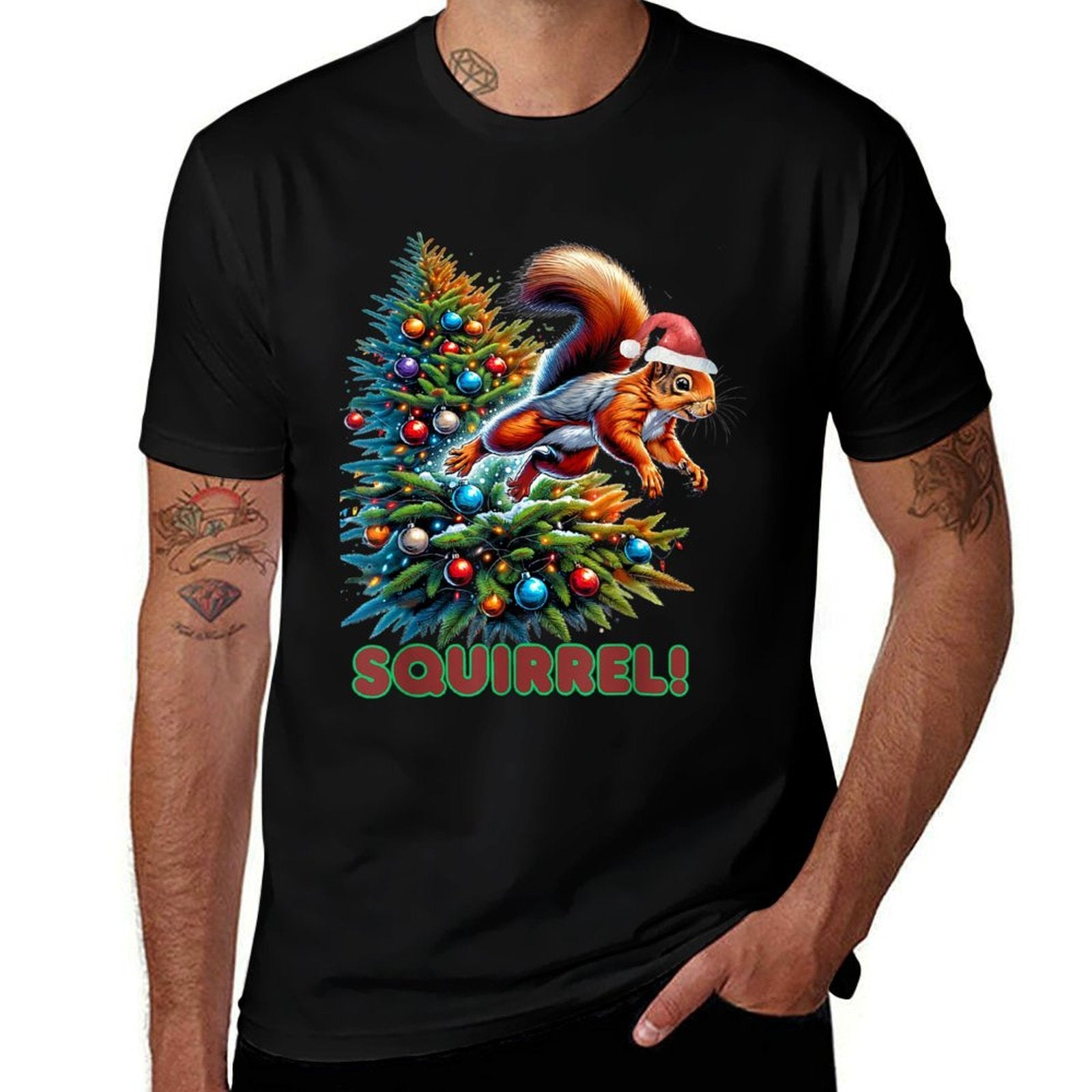 Beans Hots Squirrel Jumping Out of Christmas Tree Funny Unisex-Adults, Unisex-Kids  Eco-friendly Material T-Shirt