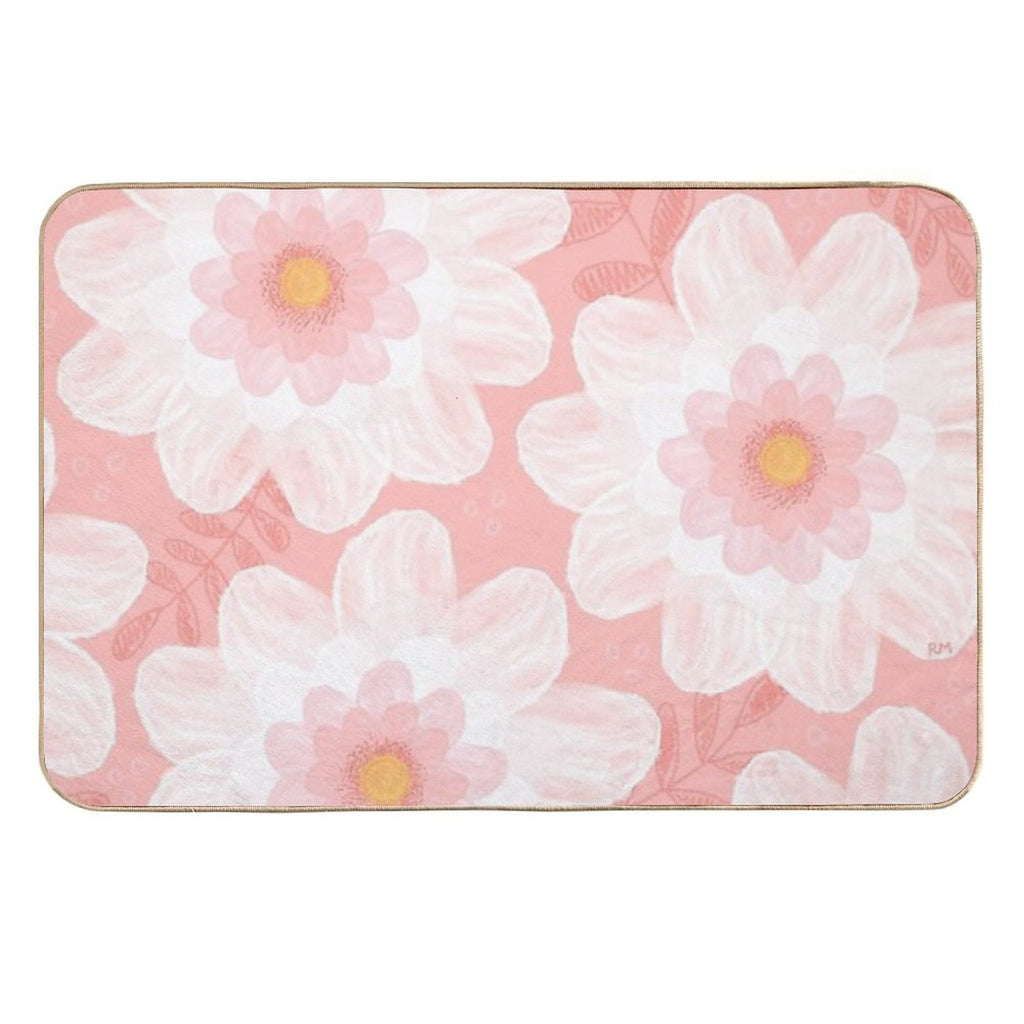 White Summer Flowers  High-Traffic Bath Mat