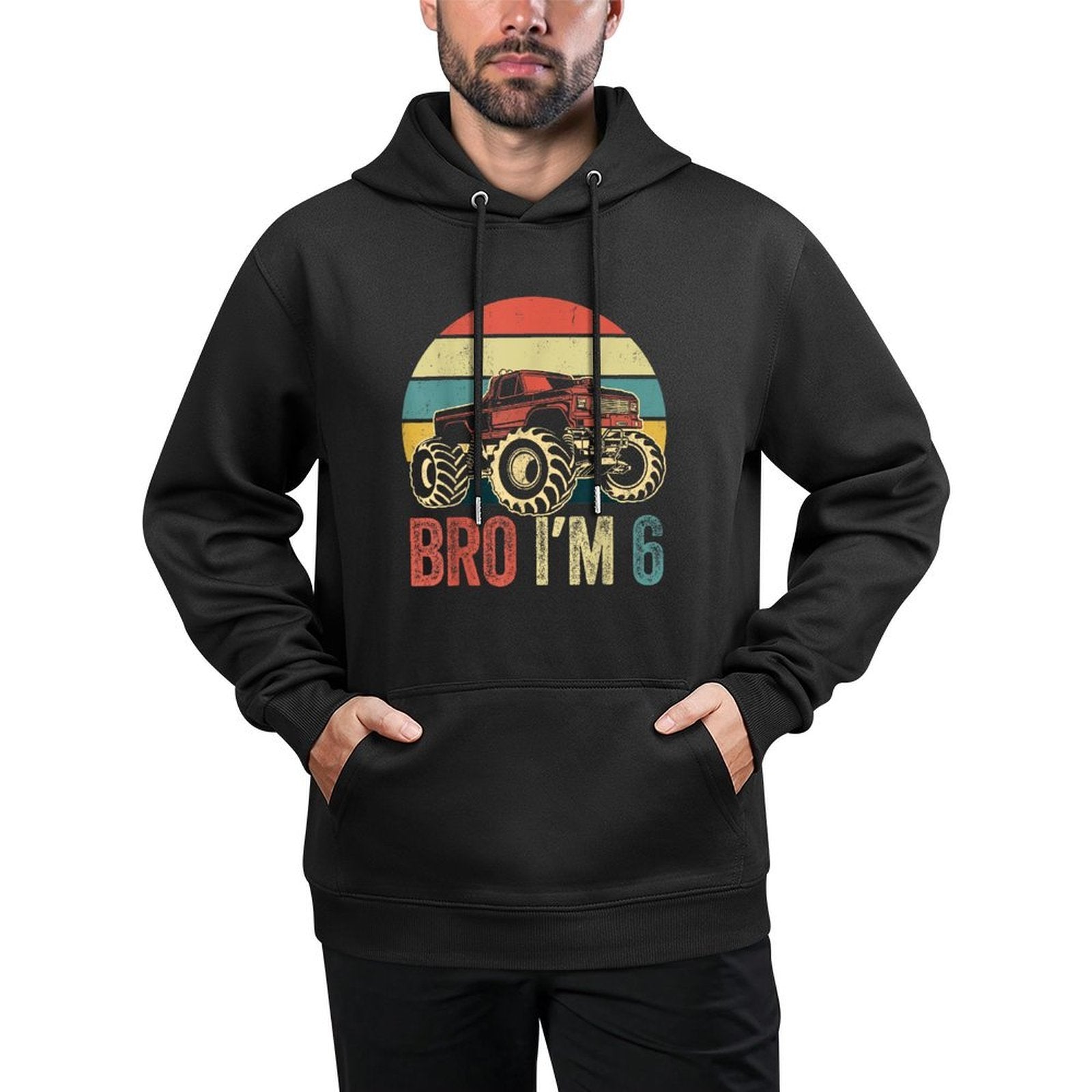 Bro I'm 6 Monster Trucks 6th Birthday Boy Jam Retro Boys Layering Staple Hoodie