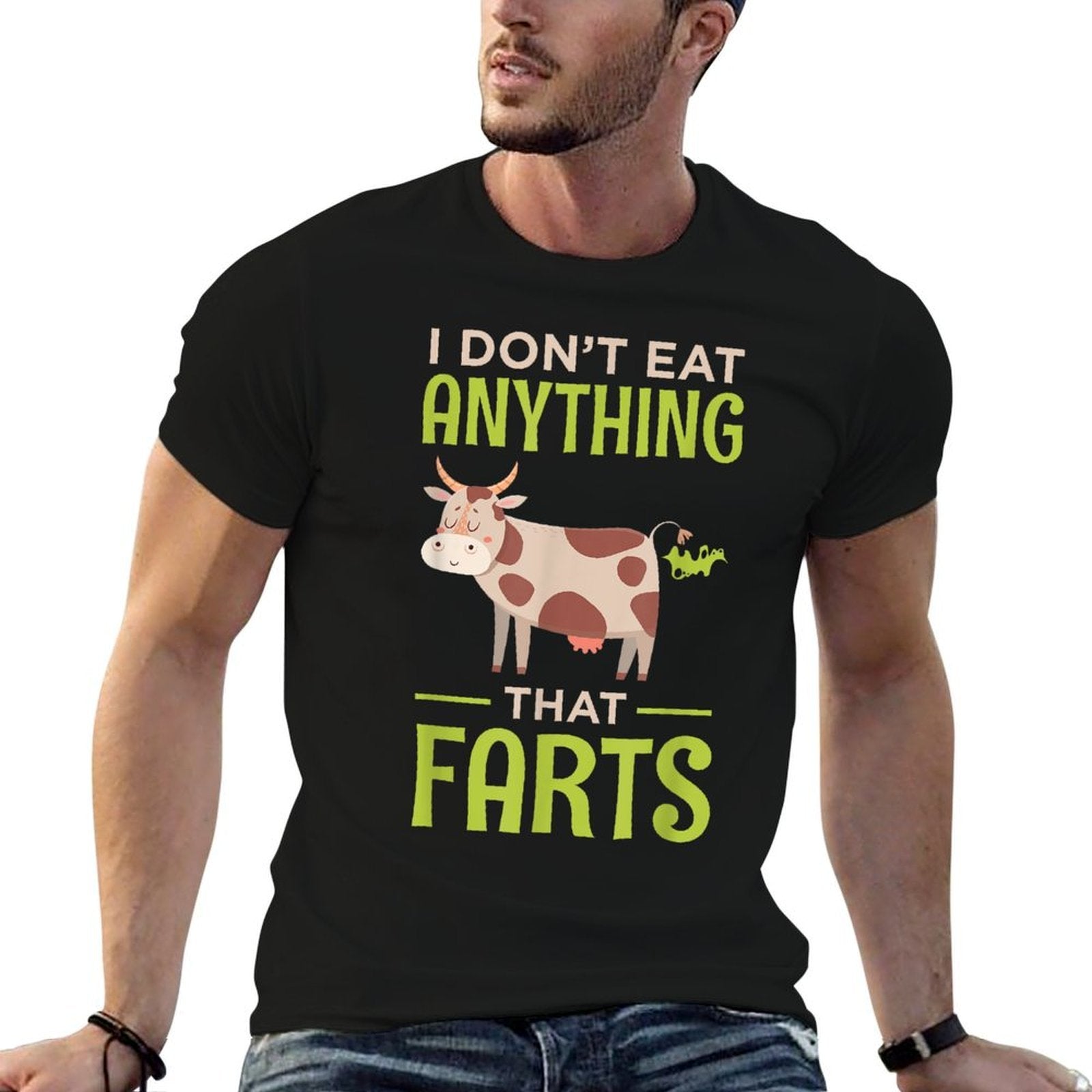 I Dont Eat Anything That Farts Vegan Vegetarian Cows  Trendy Pattern T-Shirt