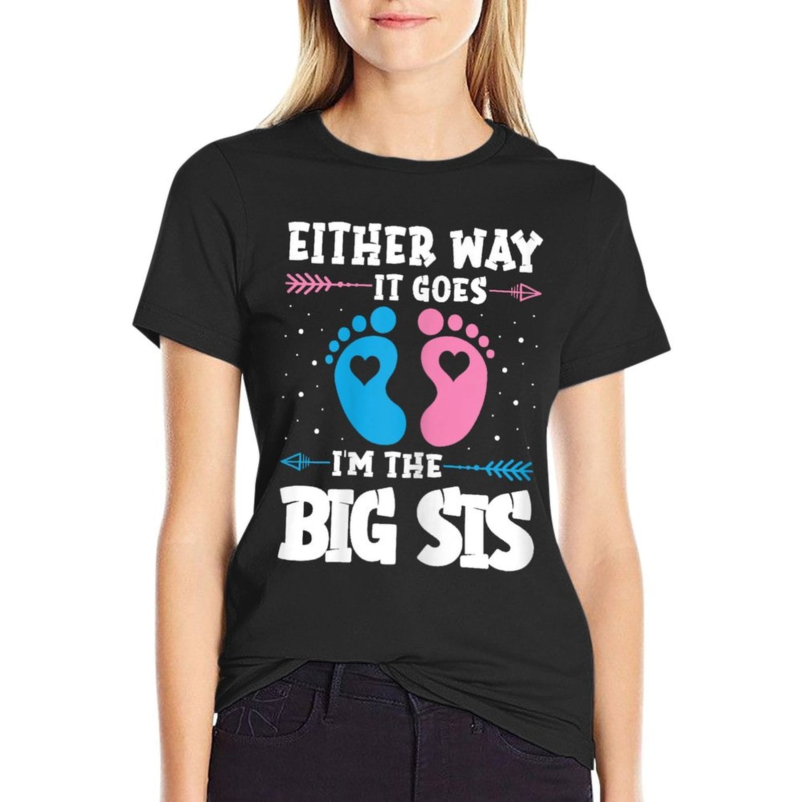 Big Sis Either Way It Goes Baby Announcement Party Sister  Wrinkle-resistant T-Shirt