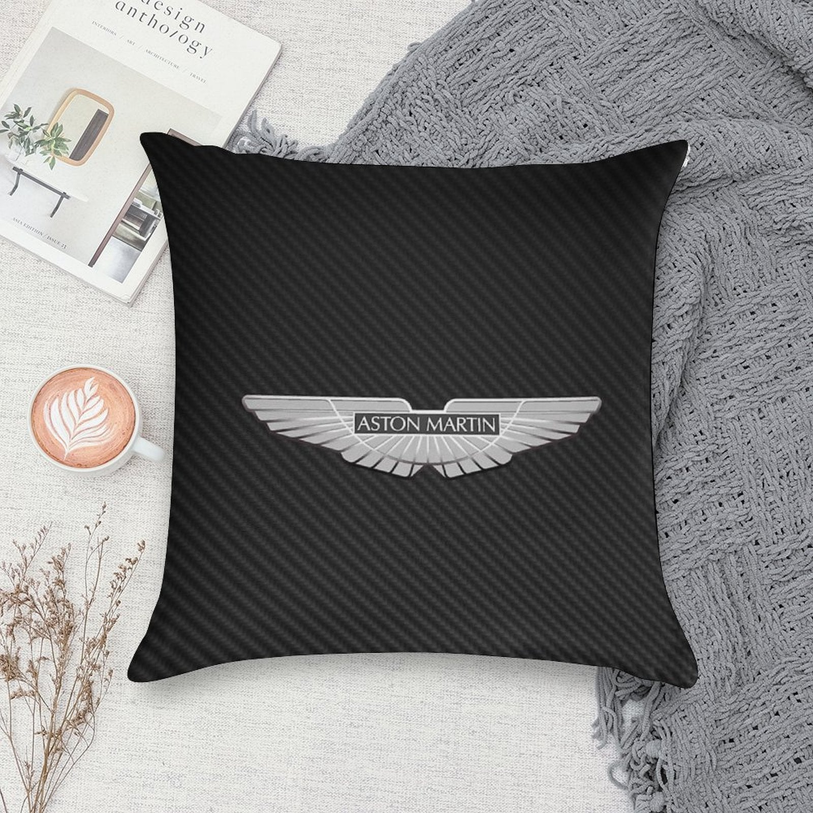 Aston Martin Logo on Carbon Background Soft Fade-Resistant Throw Pillow