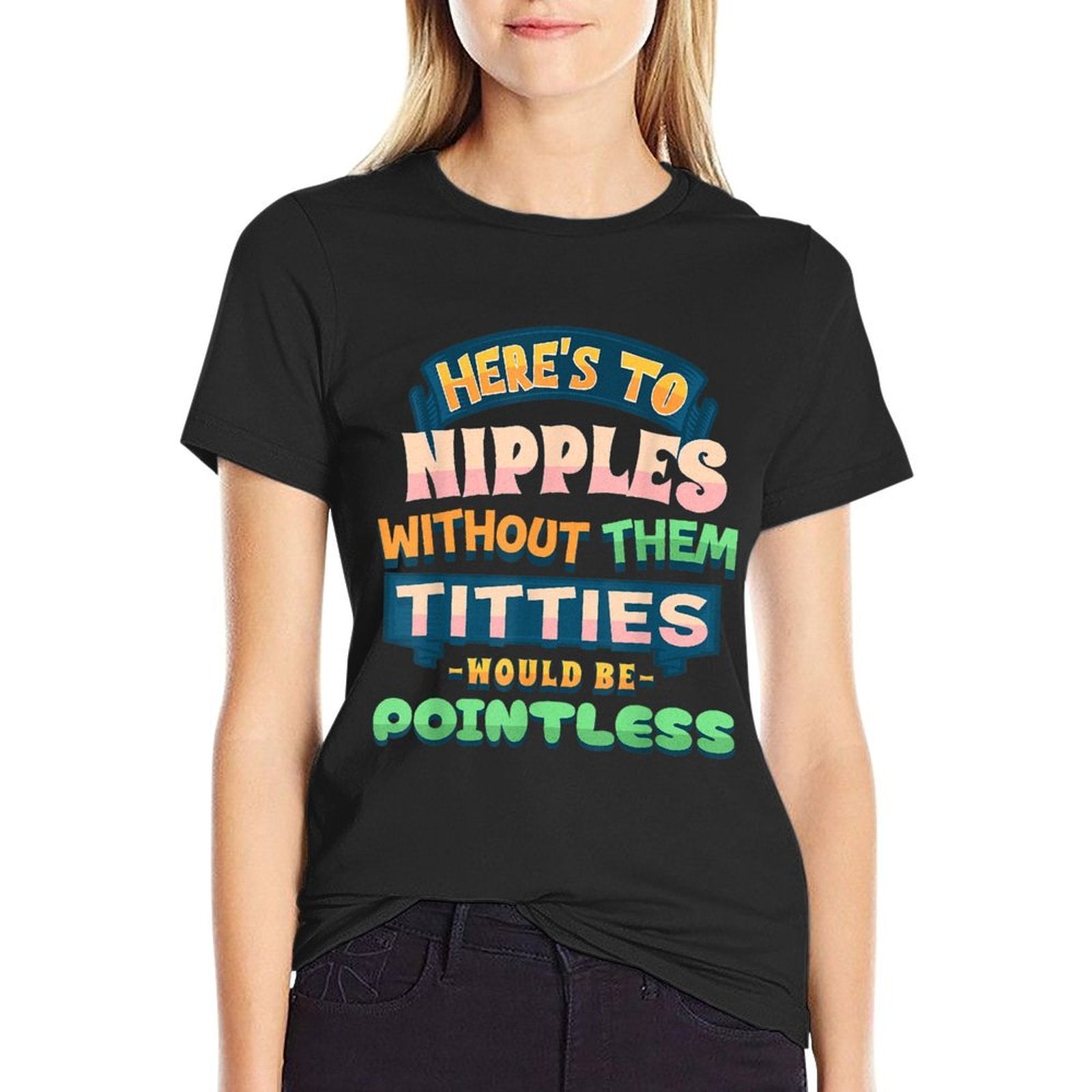Funny Adult Humor Heres To Nipples Vacation Swap  Polyester Blend T-Shirt