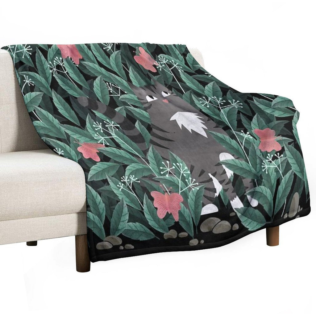 Butterfly Garden (Tabby Cat Version) Durable Throw Blanket