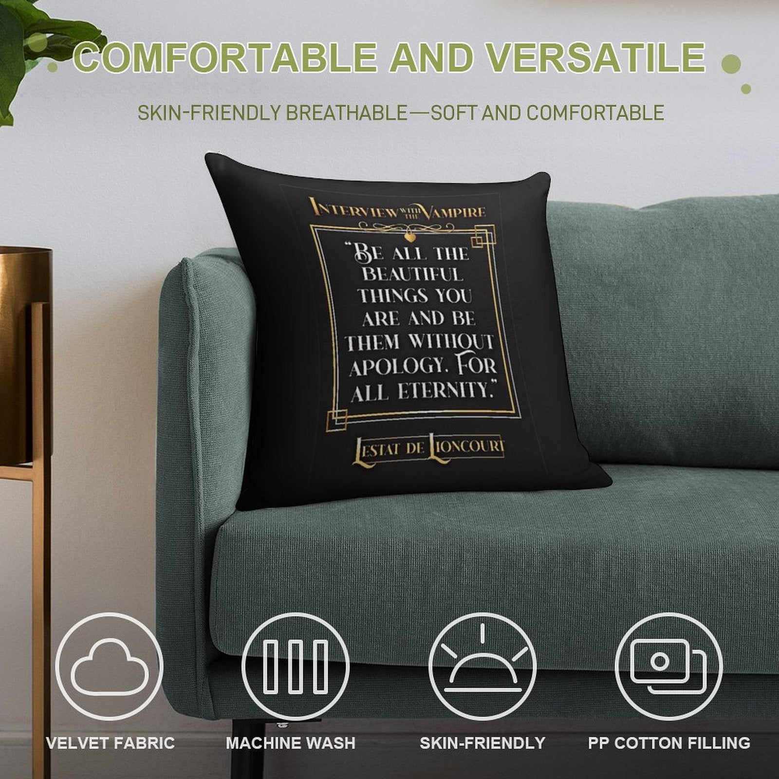 Interview with The Vampire Lestat Quote - Bg Colour Soft Reinforced Edging Throw Pillow