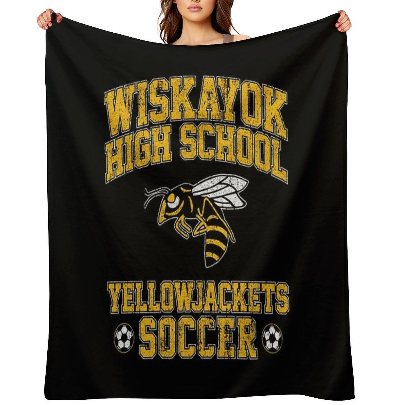 Wiskayok High School Yellowjackets Soccer - Yellowjackets Sustainable Throw Blanket