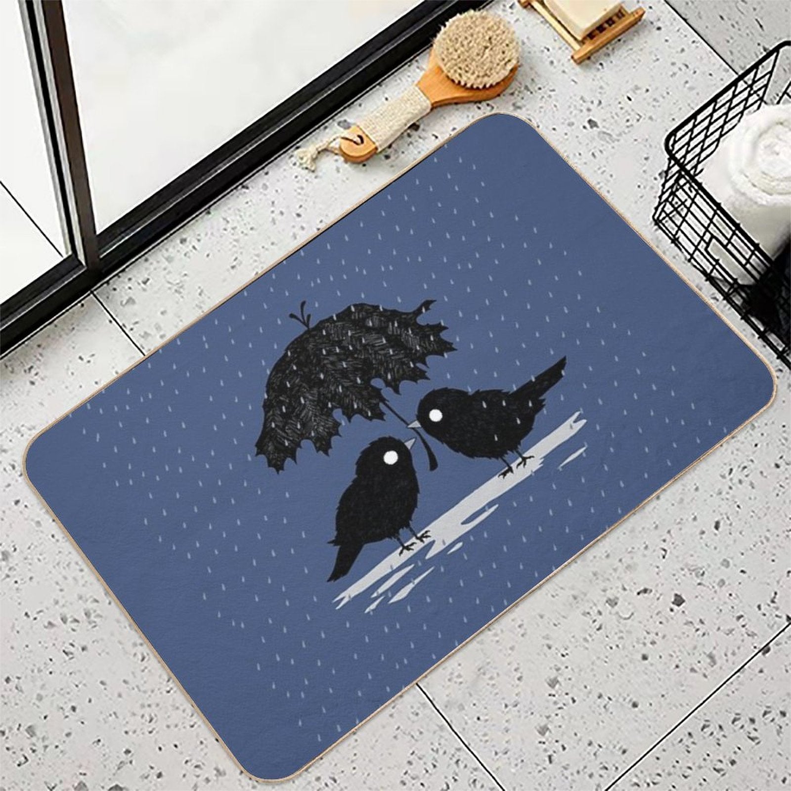 Birds in The Rain  Dirt-Trapping Bath Mat