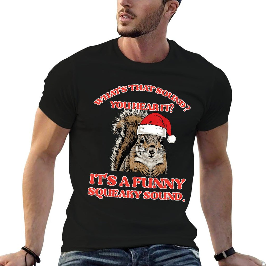 Christmas Squirrel Squeaky Sound Funny Xmas Men Women Kids  Rolled Sleeves T-Shirt
