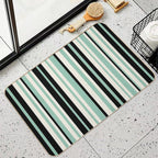 Vertical Retro Stripes in Mint Green, Black, And Cream  Easy To Clean Bath Mat