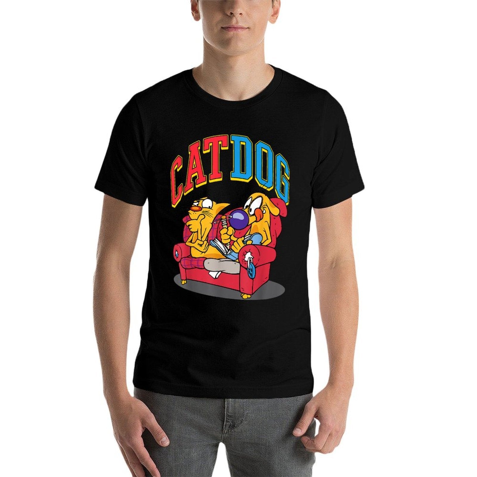 CatDog Hanging Out Retro Cartoon for Men Women Girls Kids  Versatile T-Shirt