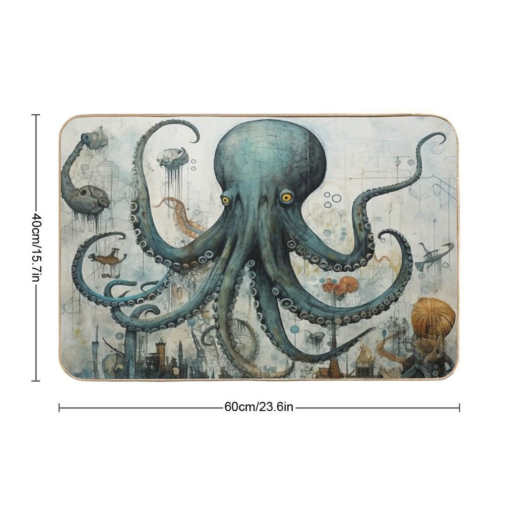 Surreal Vintage Fantasy Steampunk Octopus  Anti-Trip Bath Mat