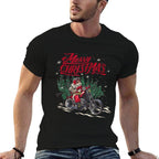 Santa Claus Riding A Motorcycle Christmas Design  Oversized Silhouette T-Shirt