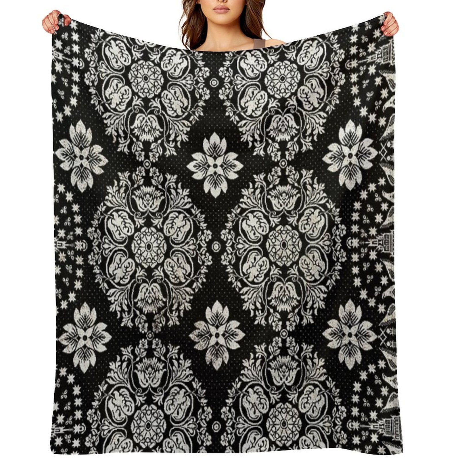 Vintage Bandana Coverlet Textile Print  Cali Boho  Bossy Cat Home Multi-functional Throw Blanket