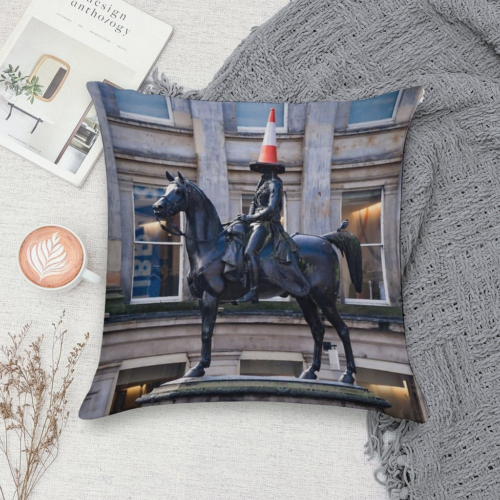 Duke of Wellington And Obligatory Cone in Glasgow Soft Gift Ready Throw Pillow