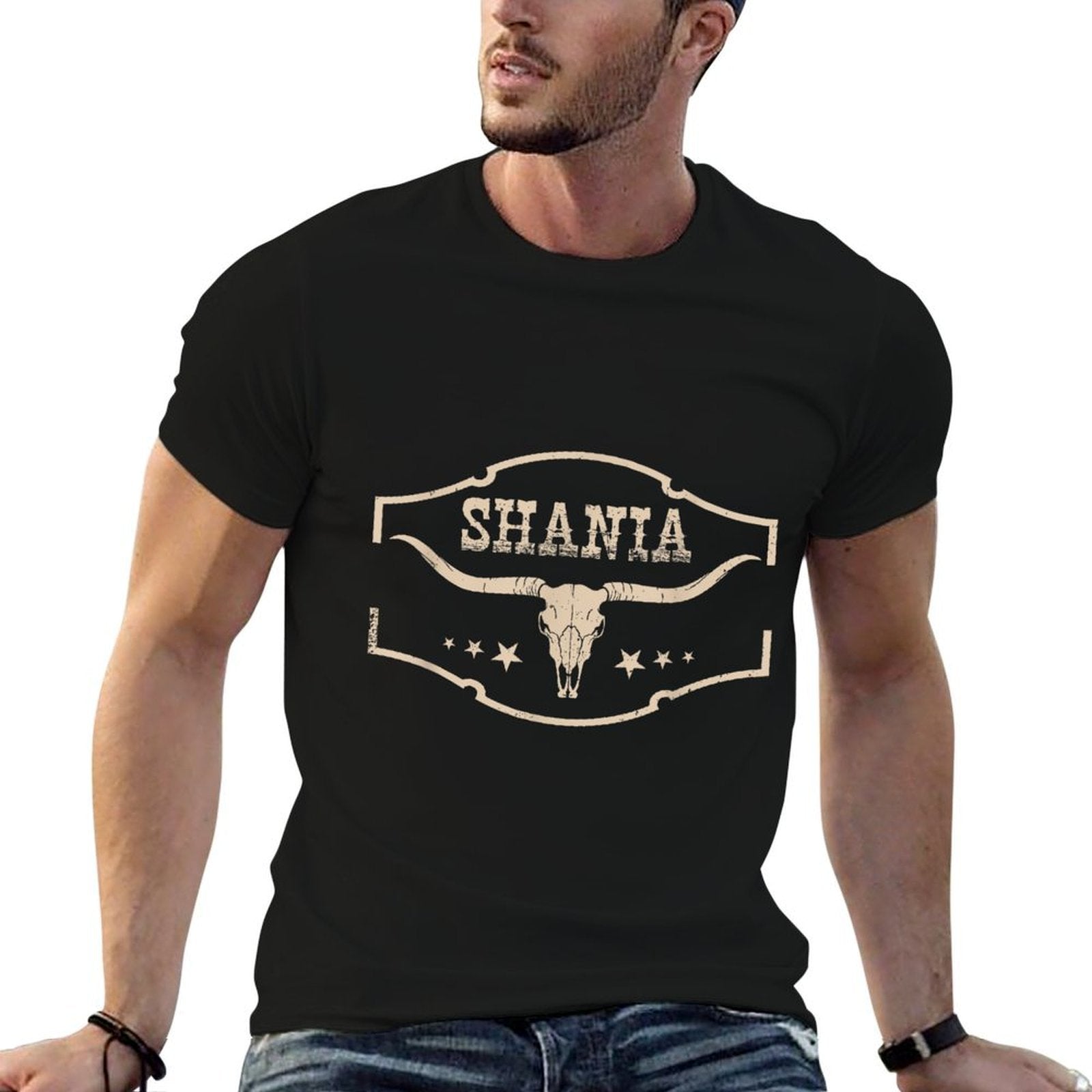Funny Shania First Name Retro Vintage Distressed Gift Idea  Ribbed Collar T-Shirt