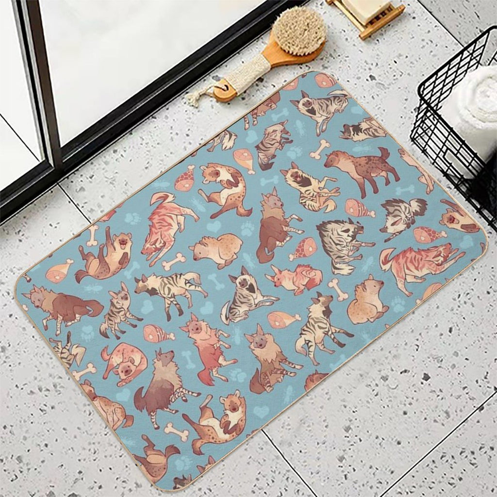Hyenas in Cerulean  Eco-Friendly Bath Mat