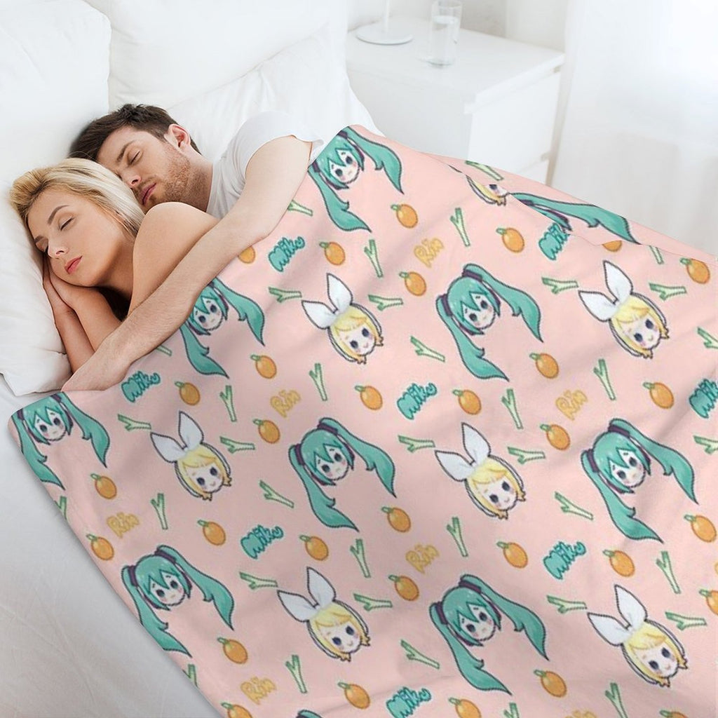 Miku And Rin Chibis Easy Care Throw Blanket