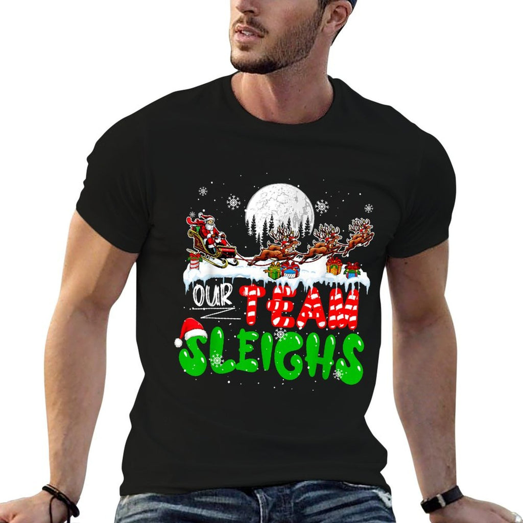 Our Team Sleighs Xmas Family Group Santa Sleigh Reindeer  High-quality Stitching T-Shirt
