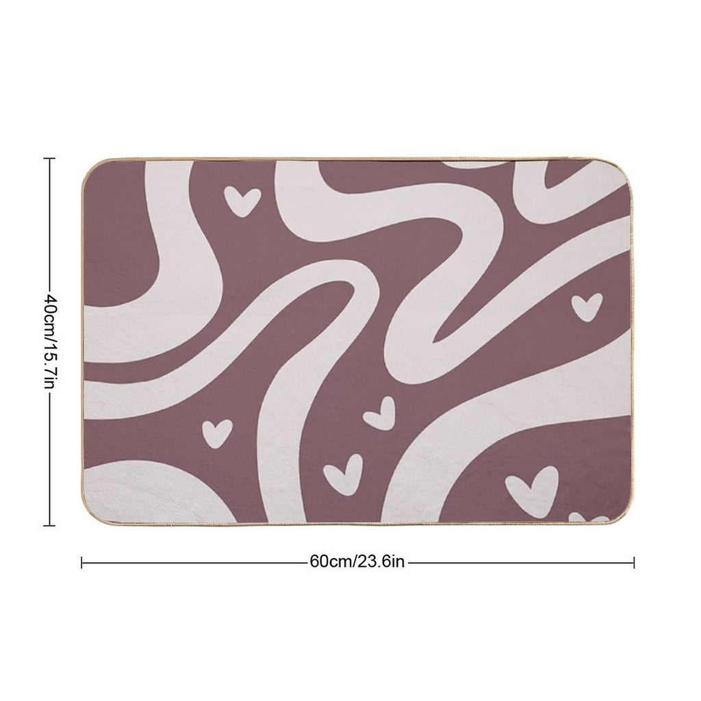 Retro Liquid Swirl & Hearts Abstract Pattern Mulberry Durable Bath Mat