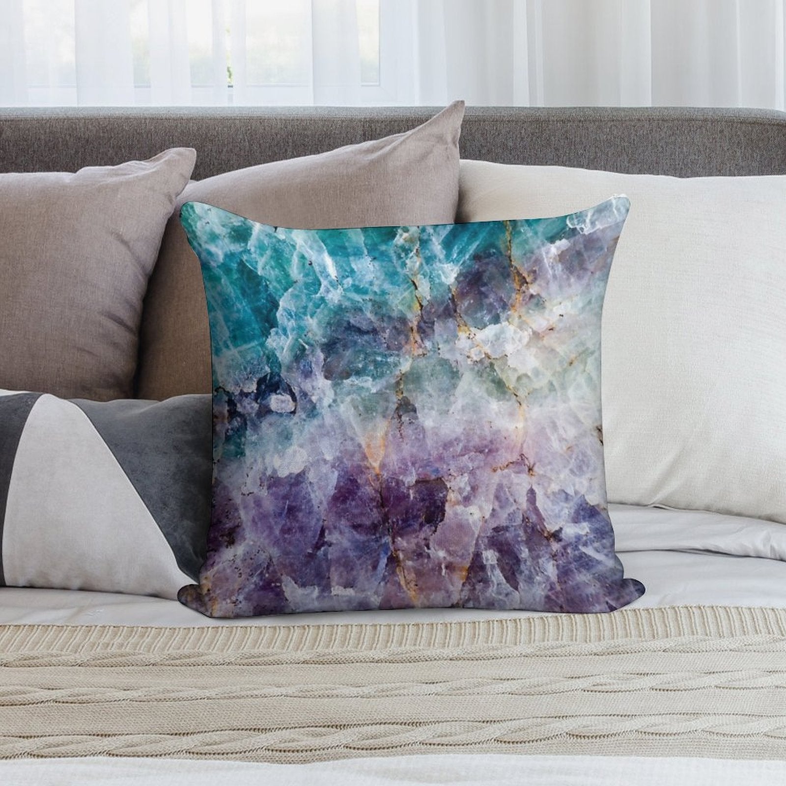 Turquoise & Purple Quartz Crystal Soft Ultra-Soft Texture Throw Pillow