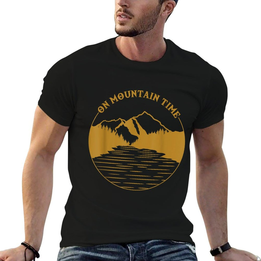 On Mountain Time - Funny Hiking  Camping Gift  Ribbed Collar T-Shirt
