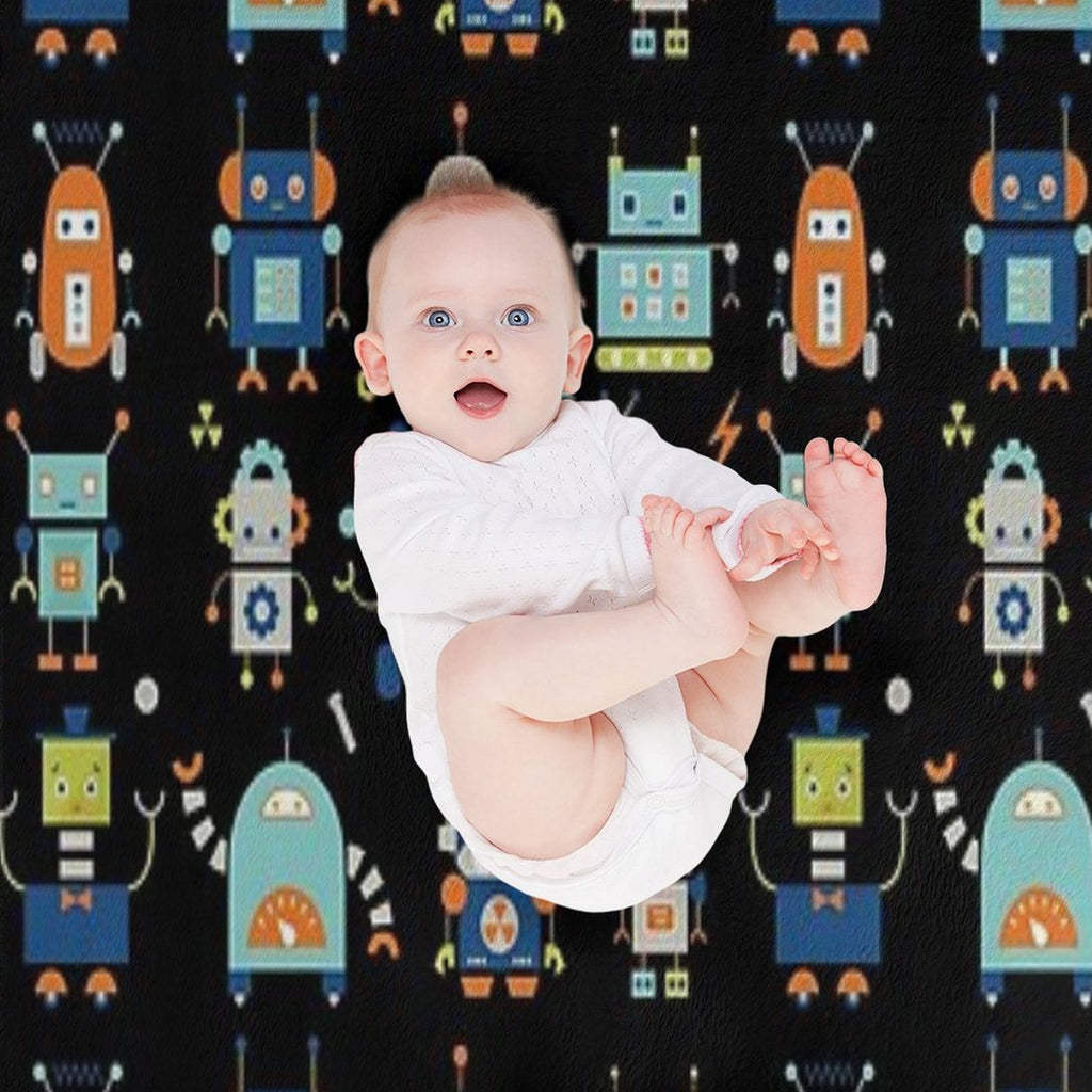 Robots Pattern Black Lightweight Throw Blanket
