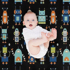 Robots Pattern Black Lightweight Throw Blanket