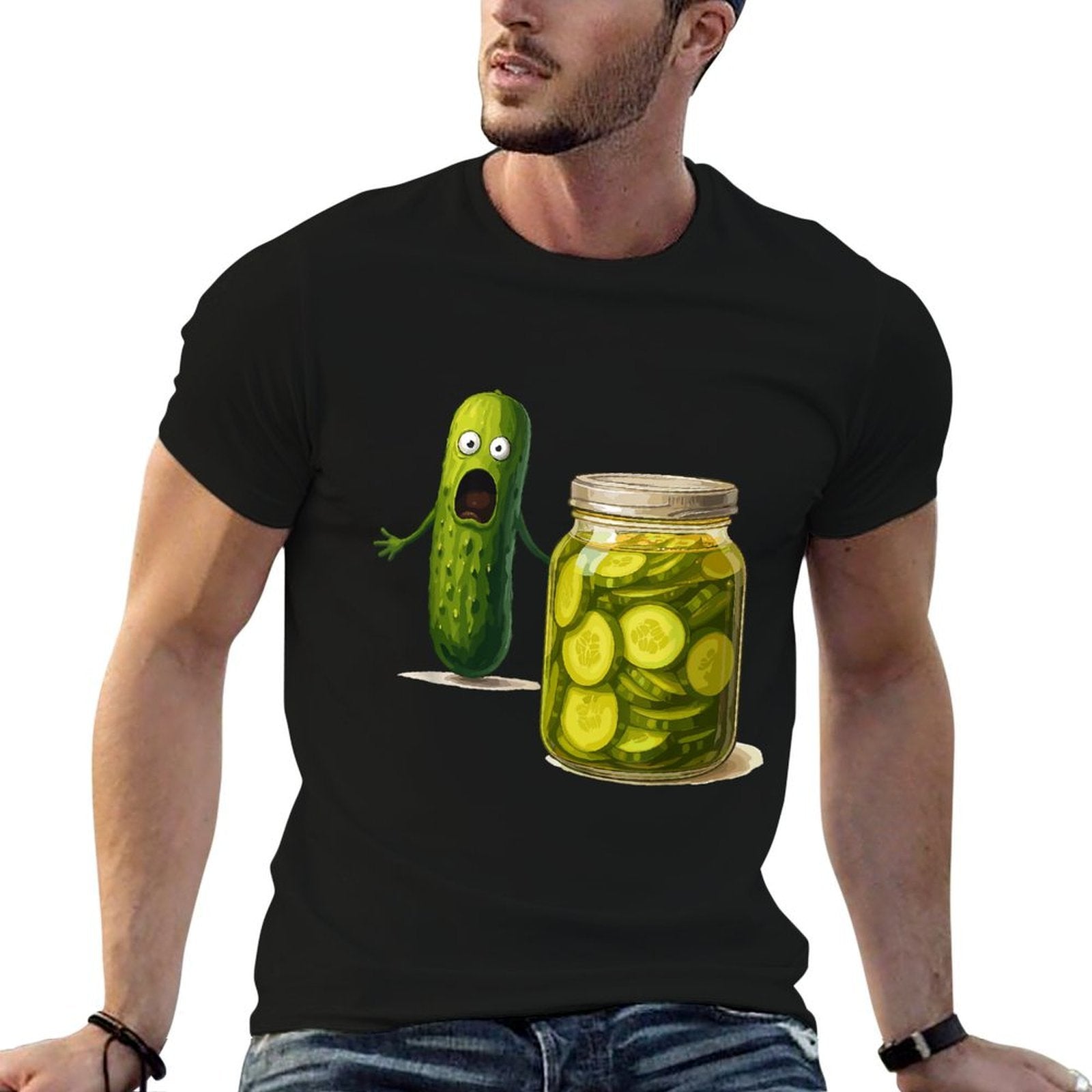 Funny Screaming Pickle Cucumber Jar Joke  Relaxed-fit T-Shirt
