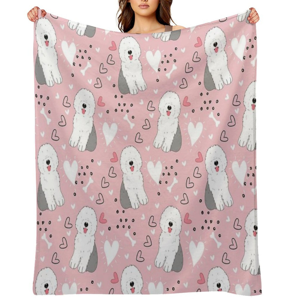 Cute Grey Gray And White Old English Sheepdog Puppy Gift-ready Throw Blanket