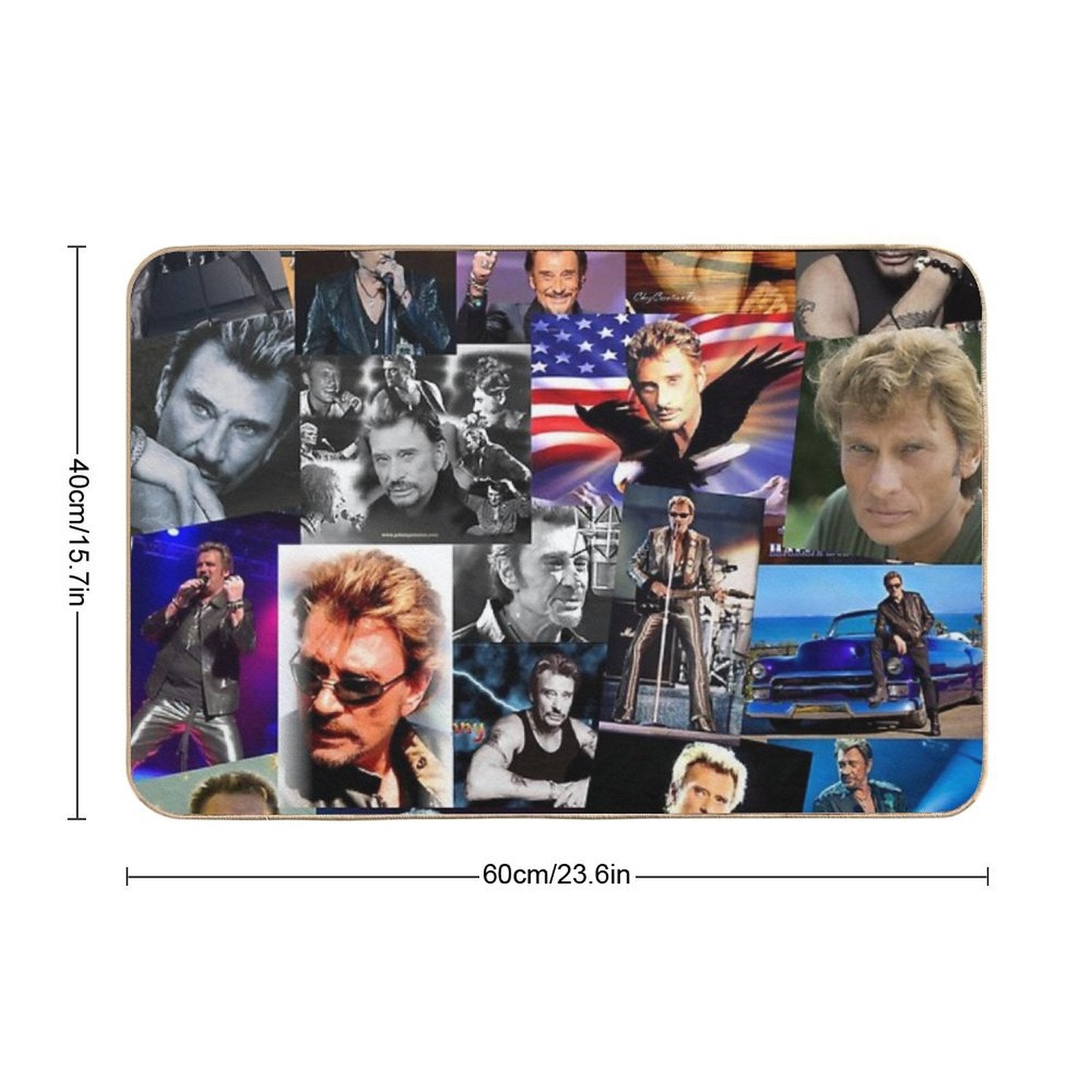 Johnny Hallyday French Singer Assorted Rectangular Vintage Collage  Slip-Resistant Bath Mat