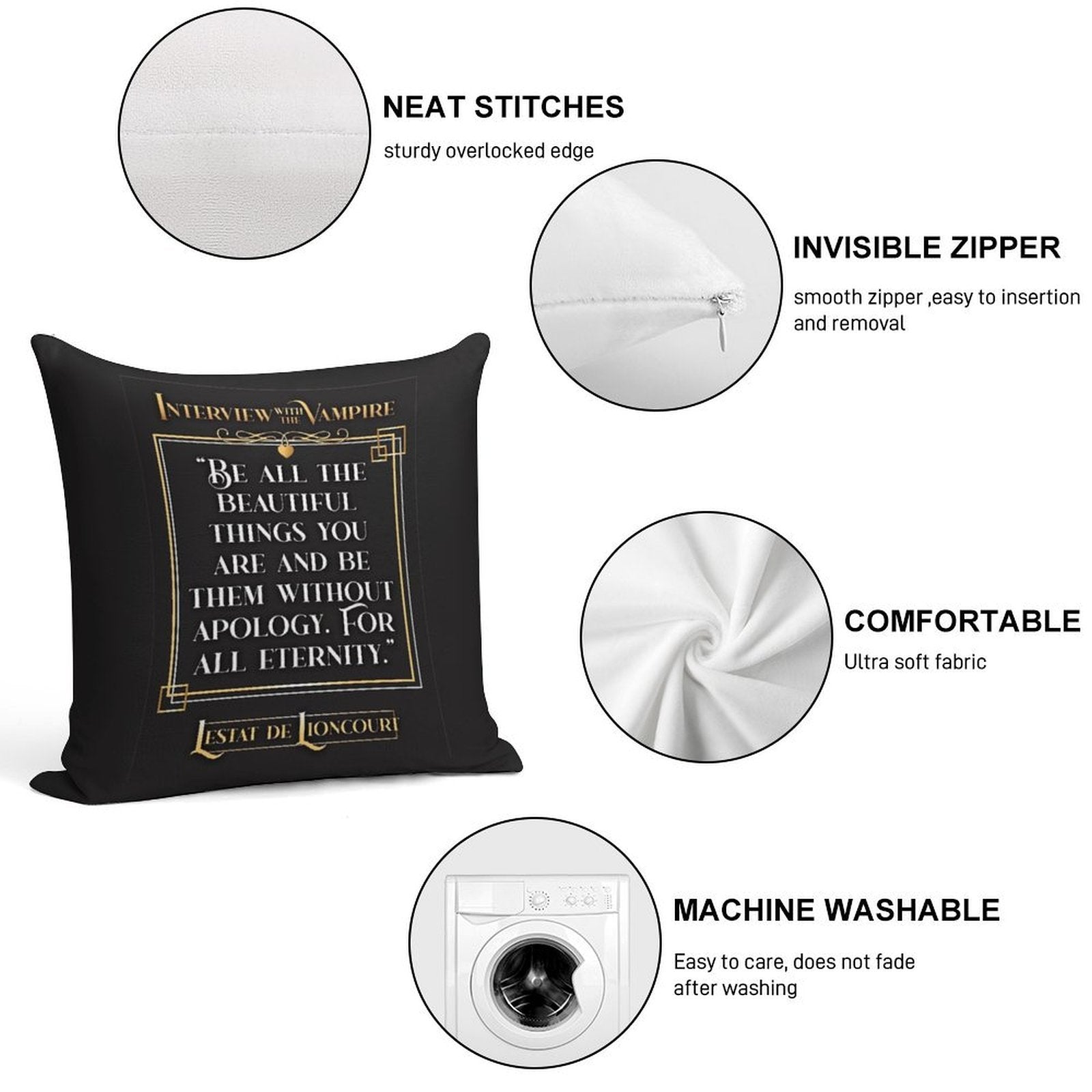 Interview with The Vampire Lestat Quote - Bg Colour Soft Reinforced Edging Throw Pillow