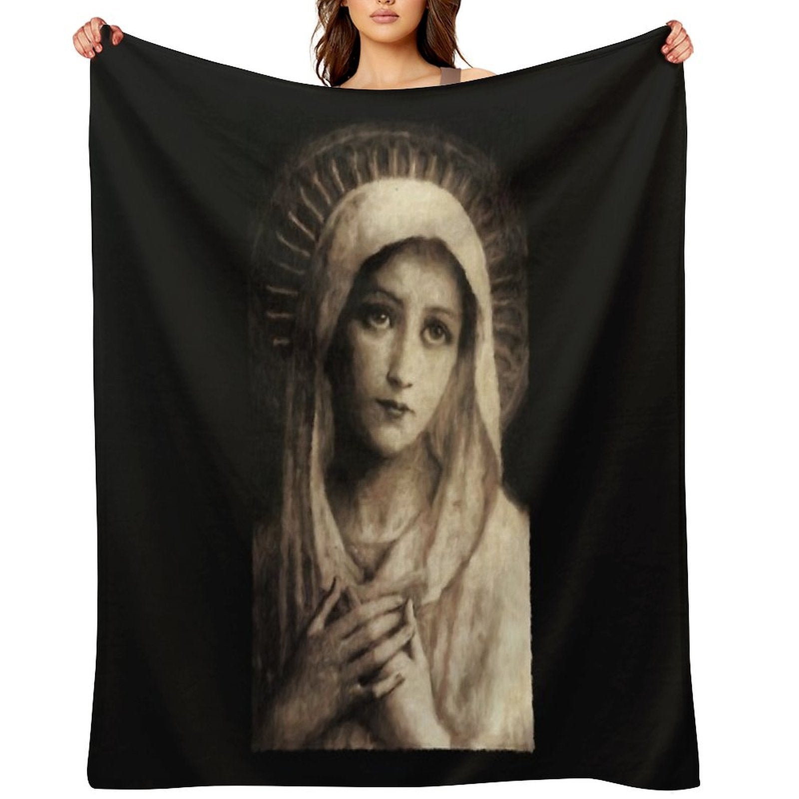 Vintage Virgin Mary Painting Travel-friendly Throw Blanket