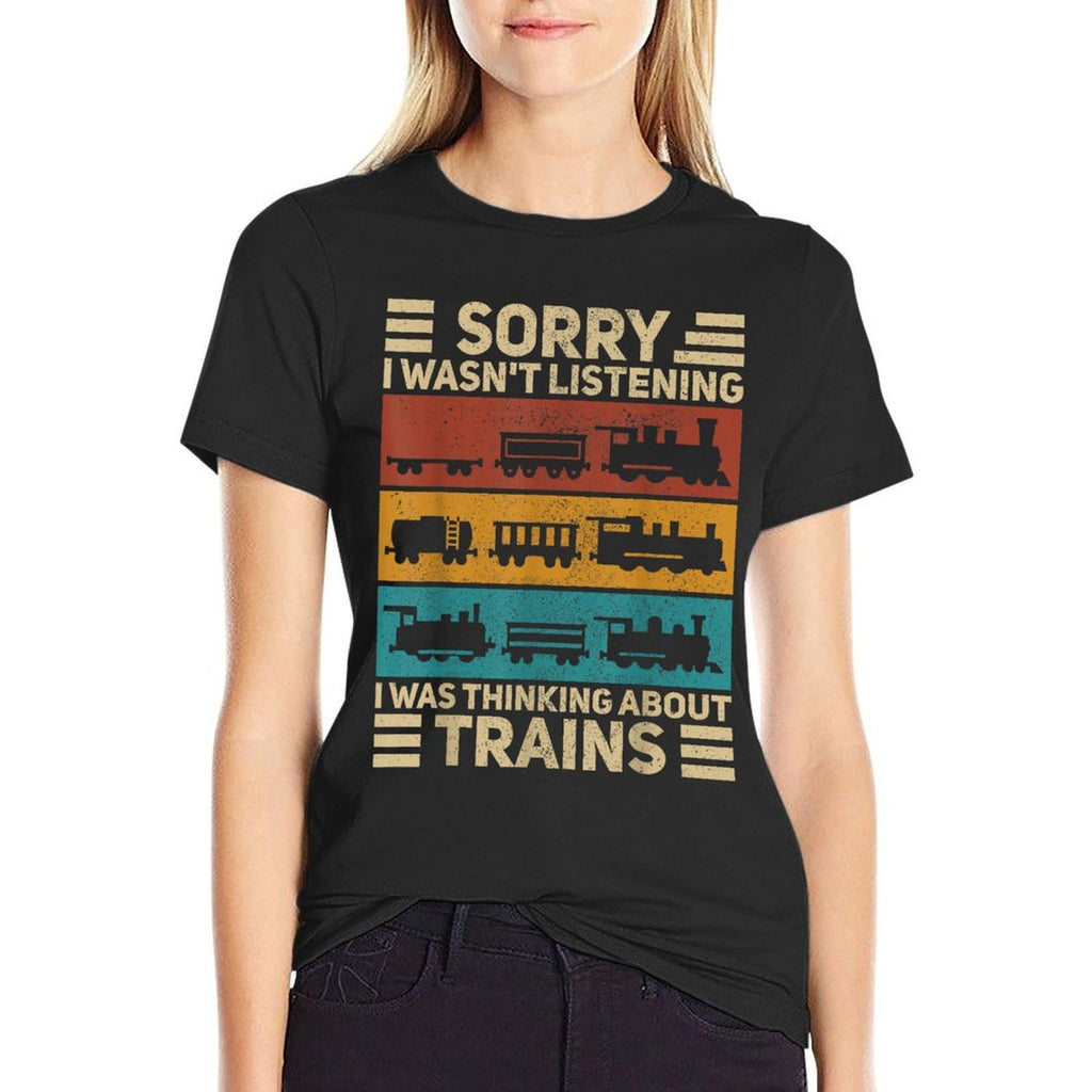 Retro Wagon Train Lover Model Railroad Conductor Funny Train  Rolled Sleeves T-Shirt