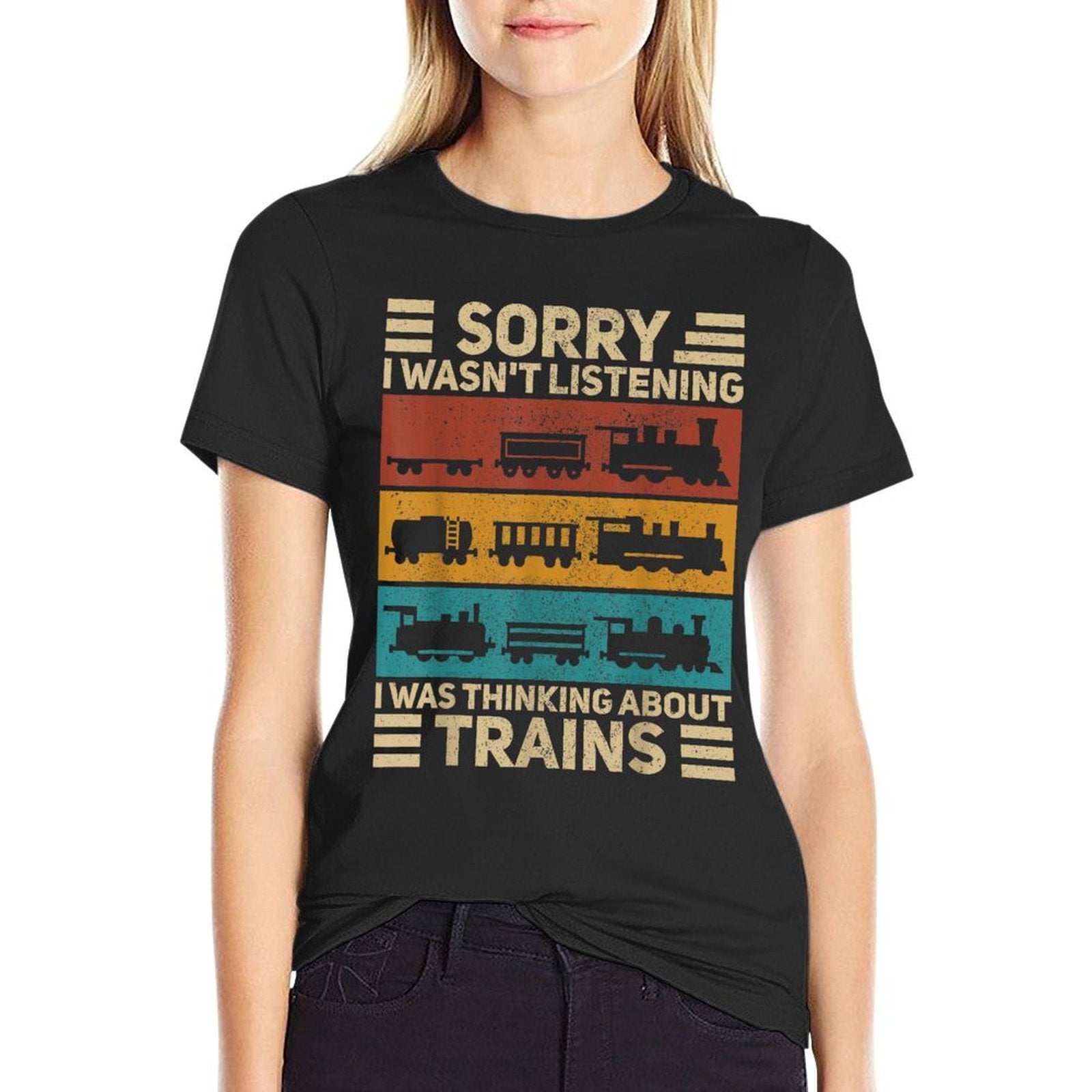 Retro Wagon Train Lover Model Railroad Conductor Funny Train  Rolled Sleeves T-Shirt