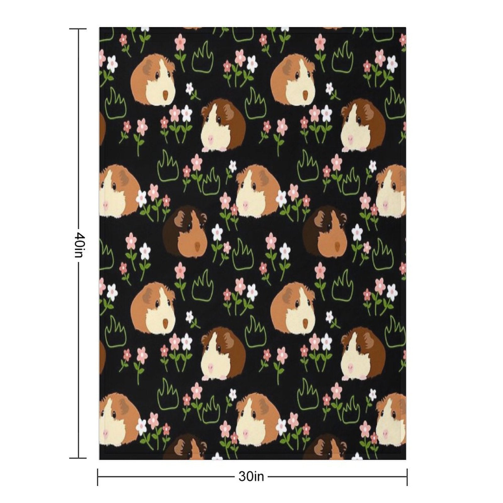 Guinea Pig And Flowers - Black Machine-washable Throw Blanket