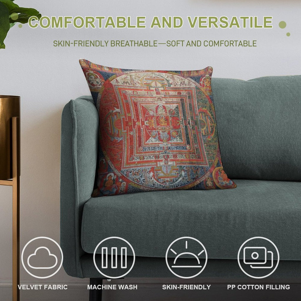 Manjushri Tibetan Buddhist Deity Mandala Thangka Reproduction Soft Skin-Friendly Throw Pillow