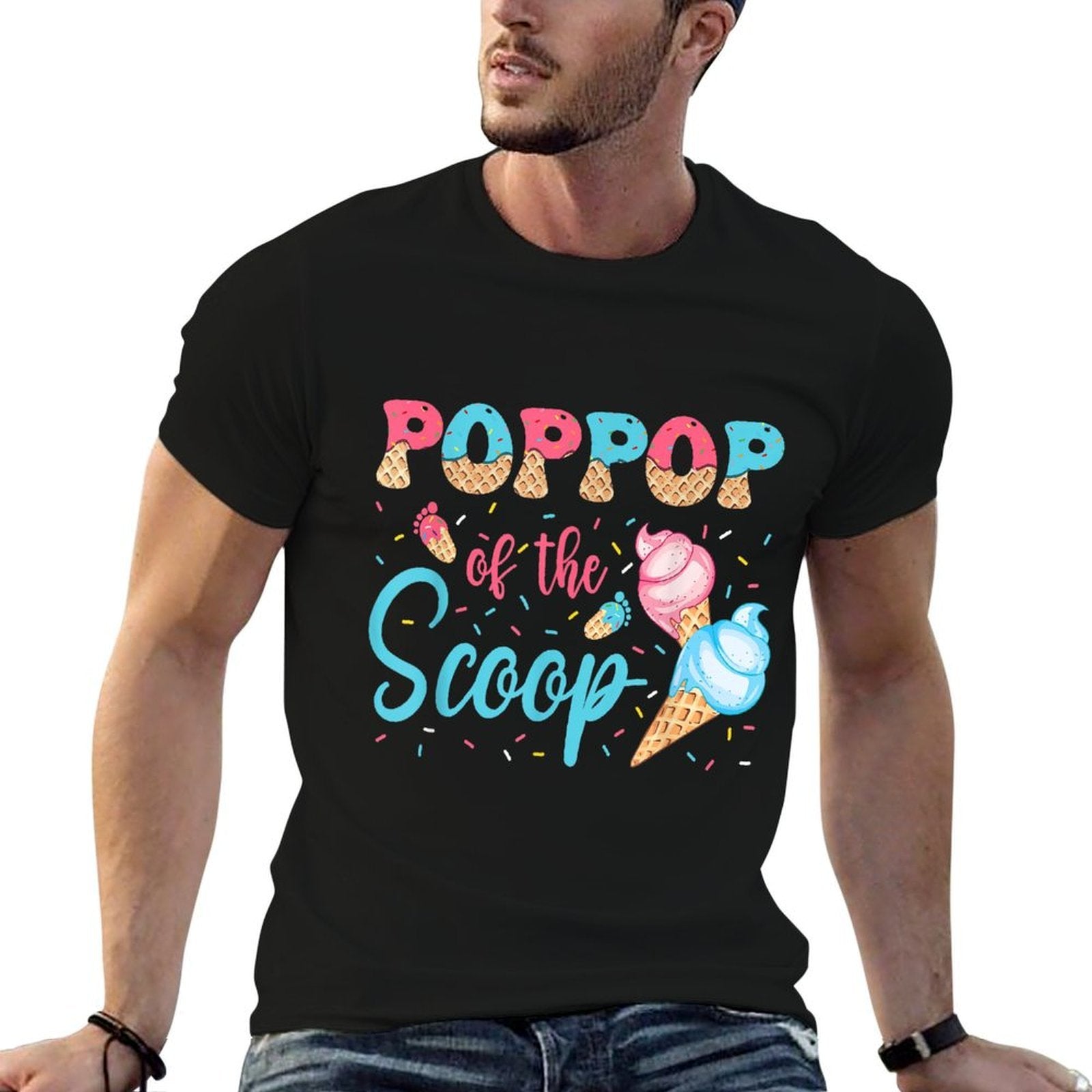 PopPop Of The Scoop Ice Cream Gender Reveal Baby Shower  Oversized Silhouette T-Shirt