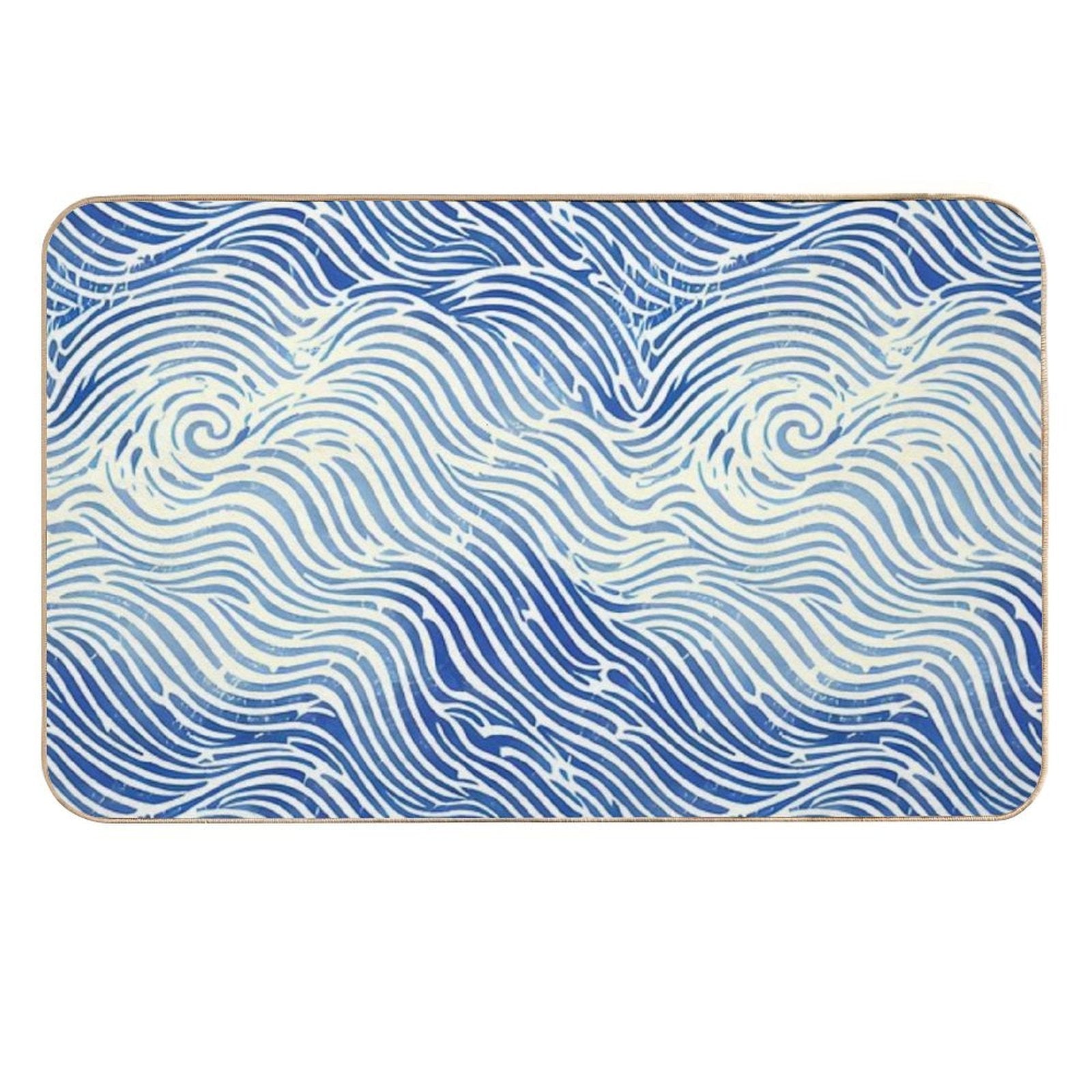 Abstract Linocut Ocean Wave Pattern  Repositionable Bath Mat