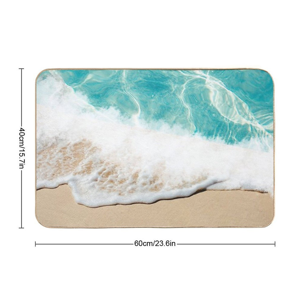Turquoise Blue Beach Sand And Waves Design  Anti-Trip Bath Mat