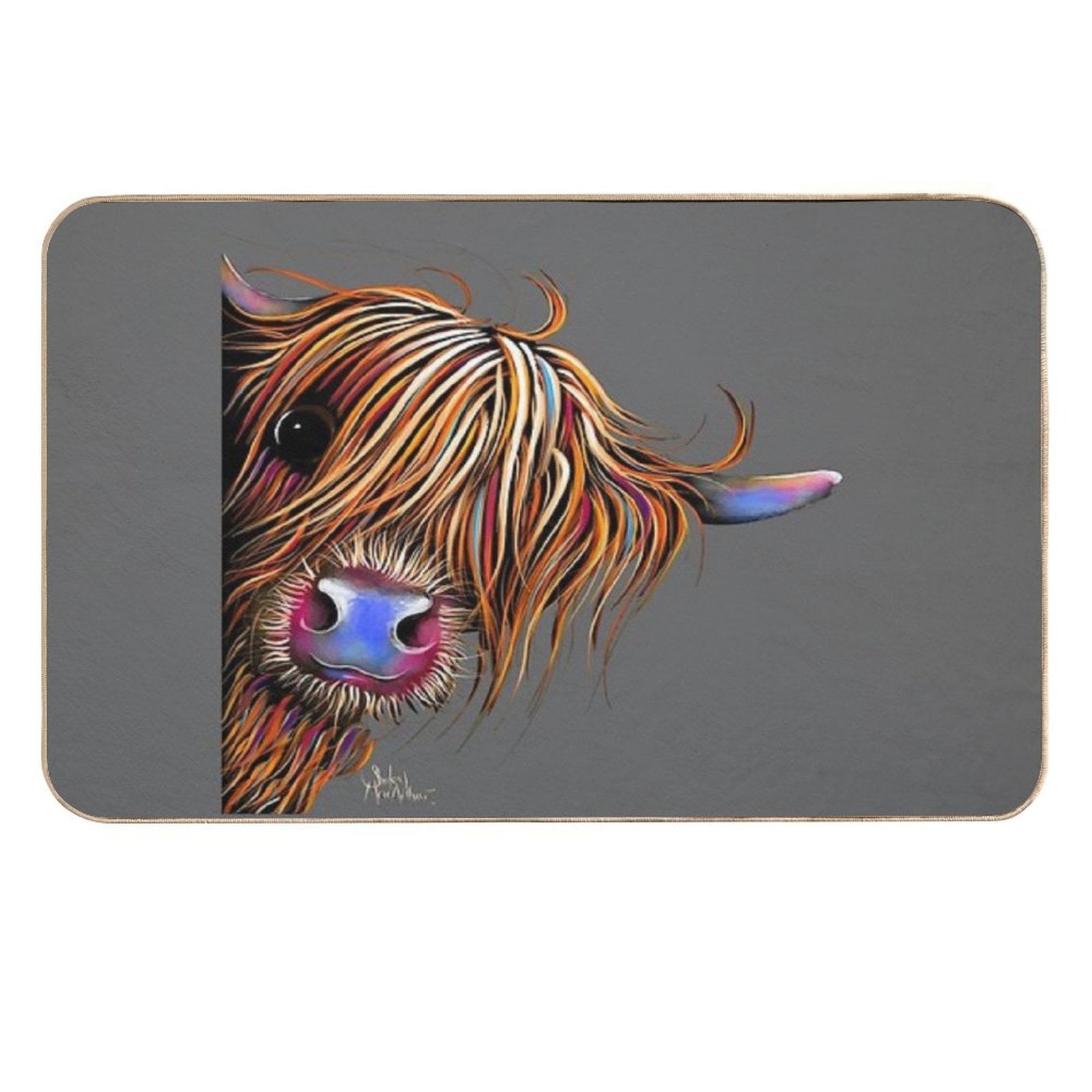 HiGHLaND CoW PRiNT SCoTTiSH ' SuGaR LuMP ON GReY ‘ BY SHiRLeY MacARTHuR  Non-Slip Bath Mat