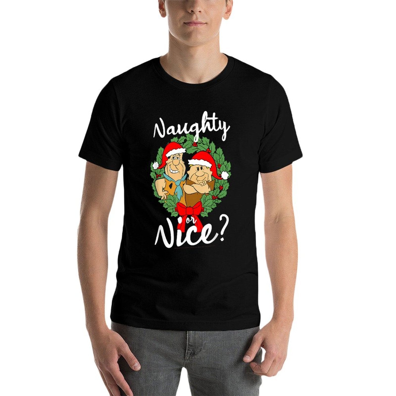 The Flintstones Fred And Barney Naughty Or Nice Christmas  Eco-friendly Material T-Shirt