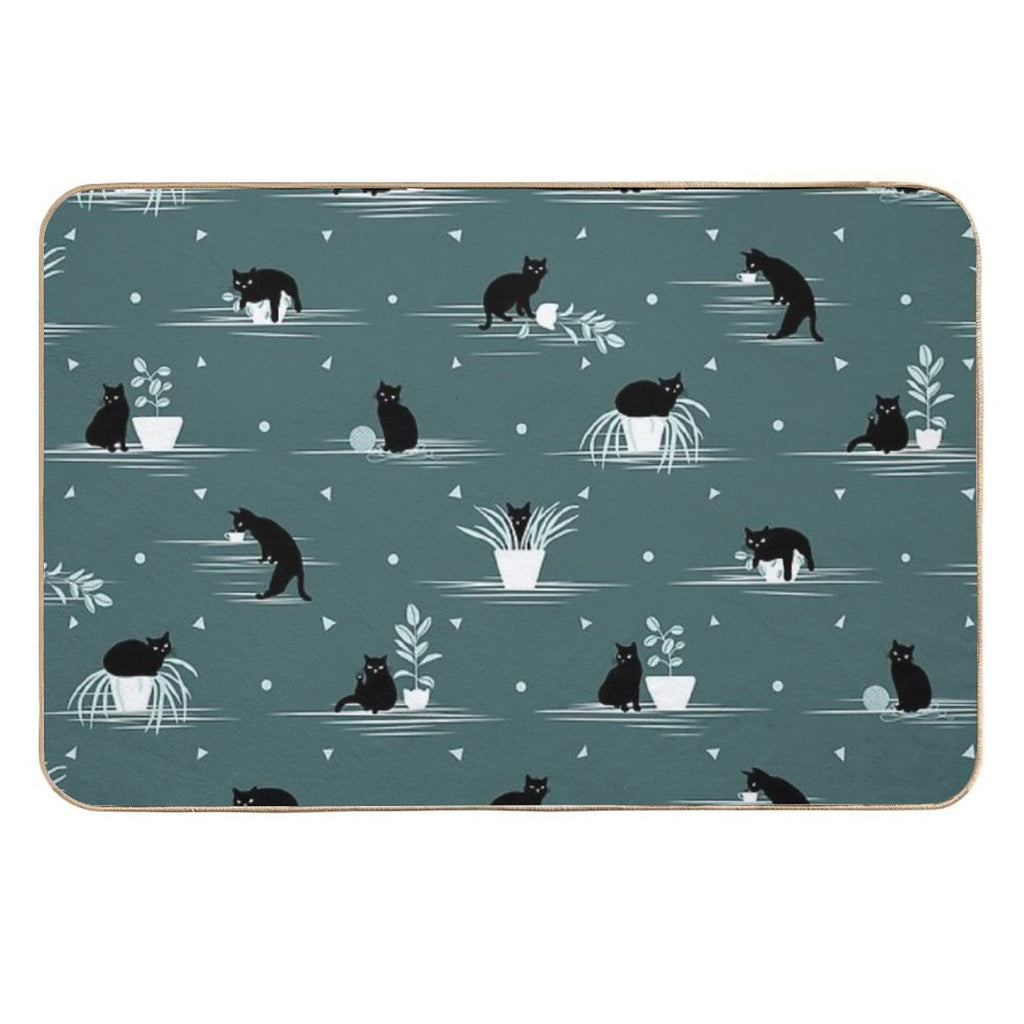 When The Black Cat Is Alone at Home (Dark Green)  Toxin-Free Bath Mat