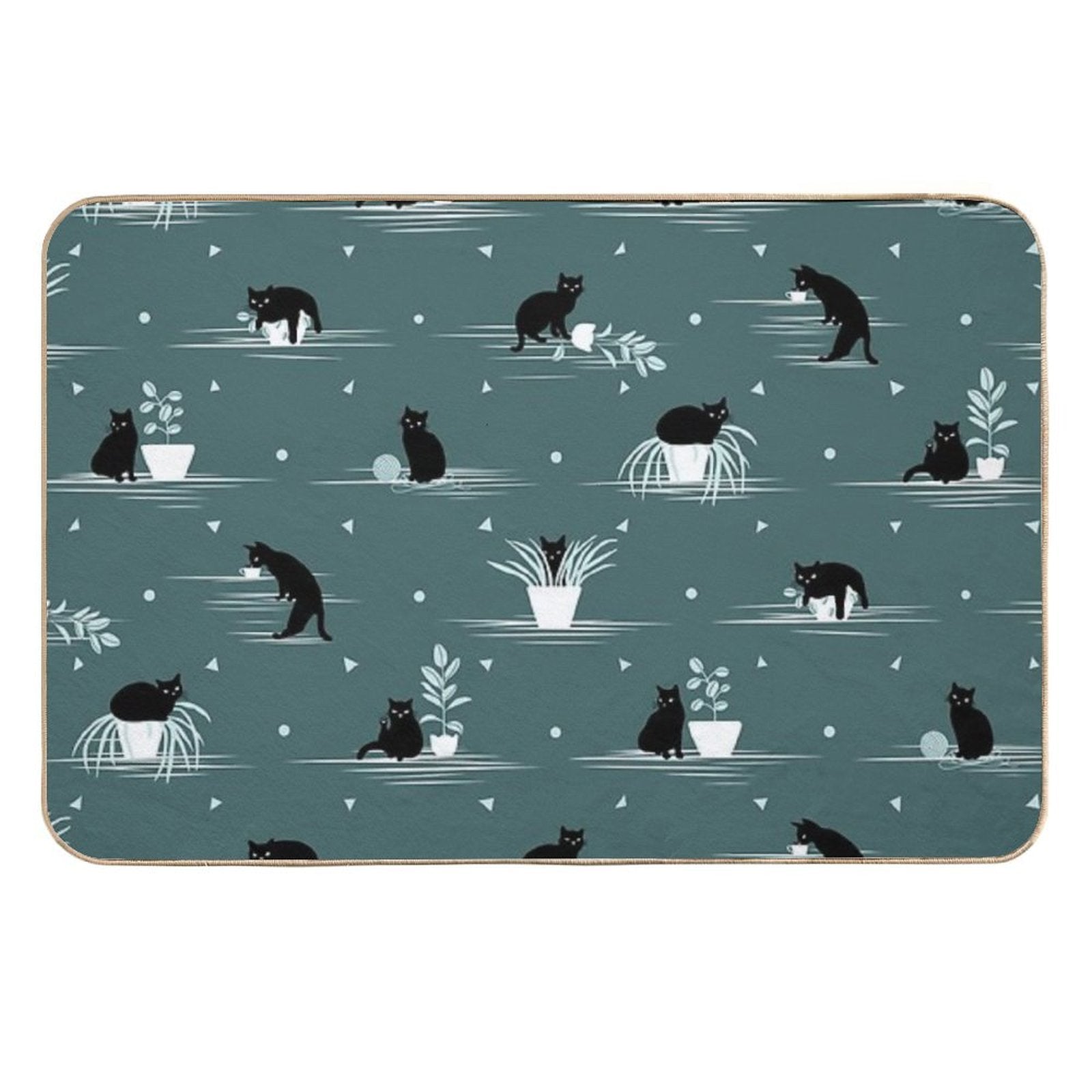 When The Black Cat Is Alone at Home (Dark Green)  Toxin-Free Bath Mat