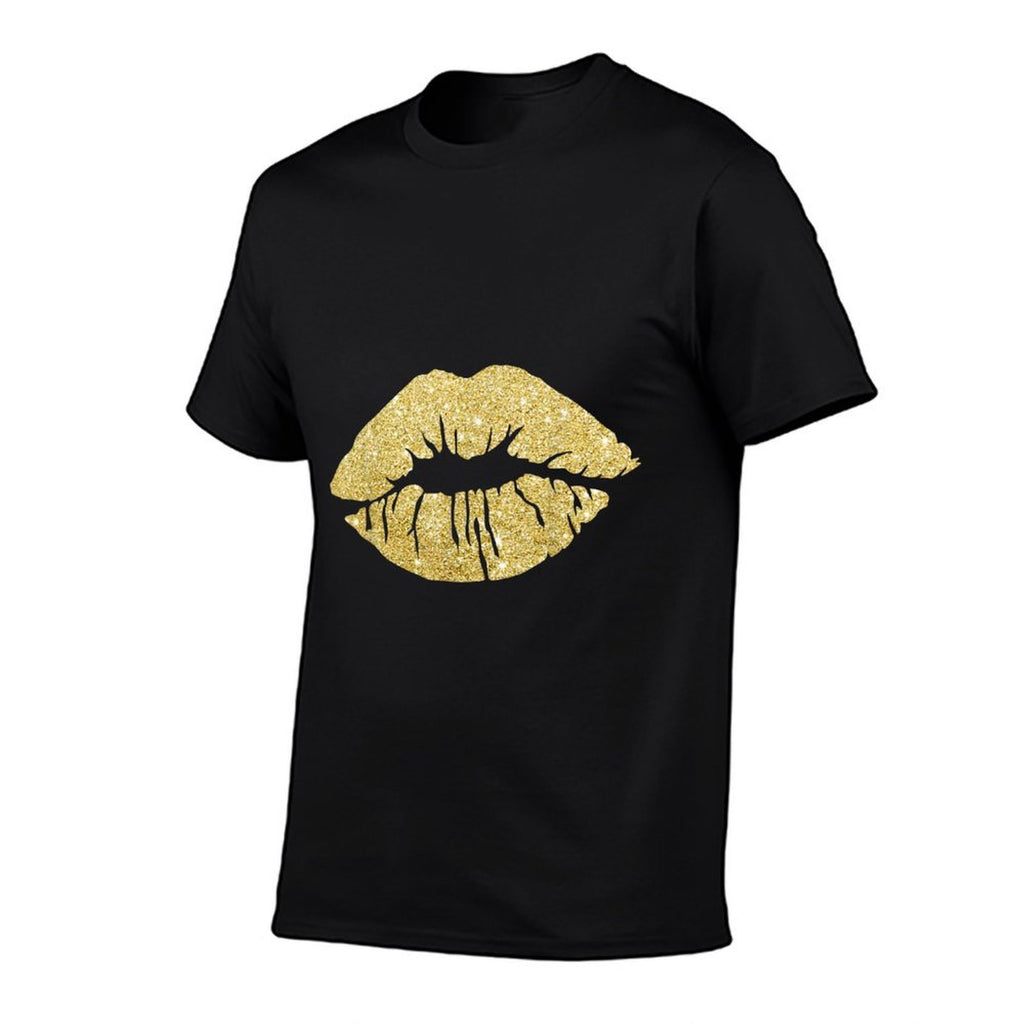 Womens Kiss Lips Gold Lips Gold Lipstick Gold Kiss  Eco-friendly Material T-Shirt