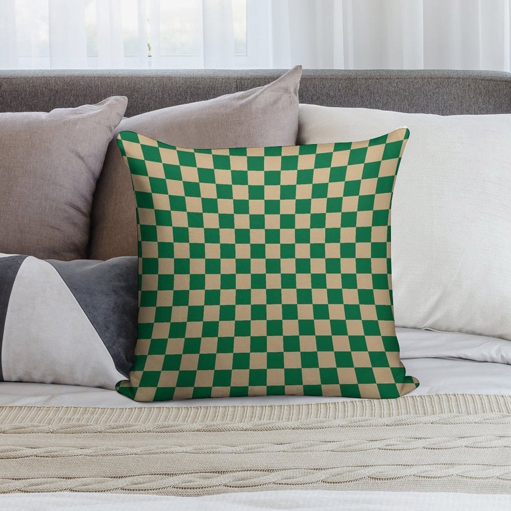 Tan Brown And Cadmium Green Checkerboard Soft Skin-Friendly Throw Pillow