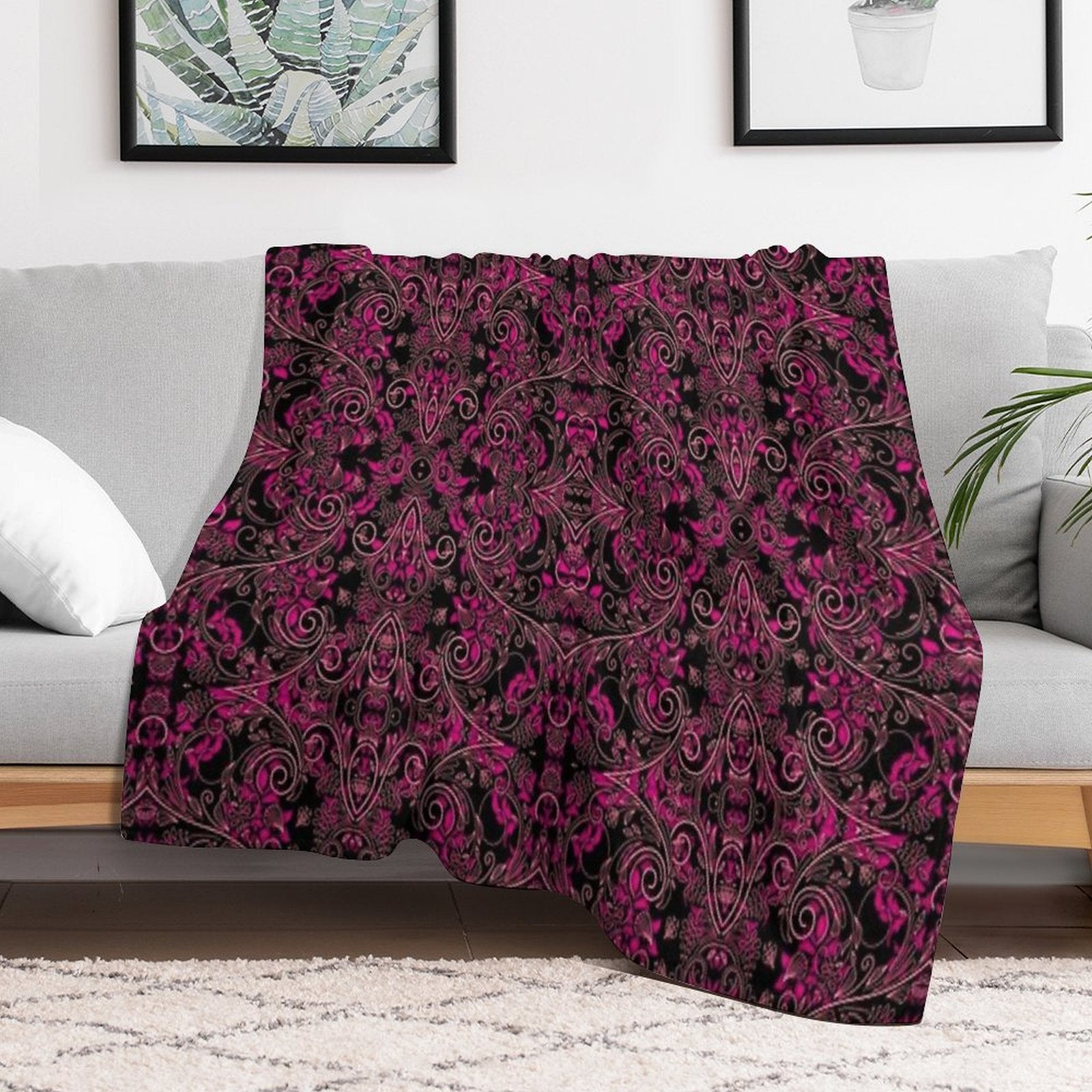 Pink Vines And Lace Easy Care Throw Blanket