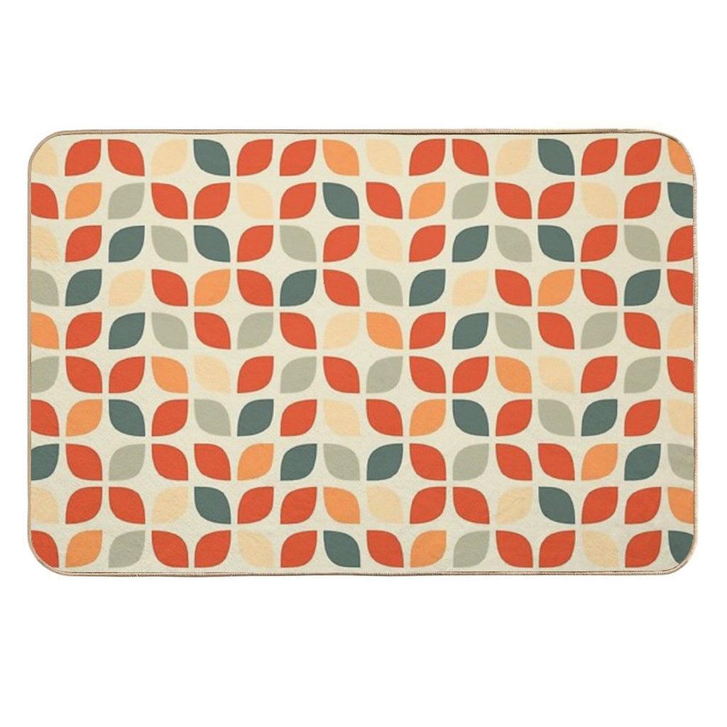 Mid Century Modern Tulip Pattern Red Blue  Pet-Safe Bath Mat